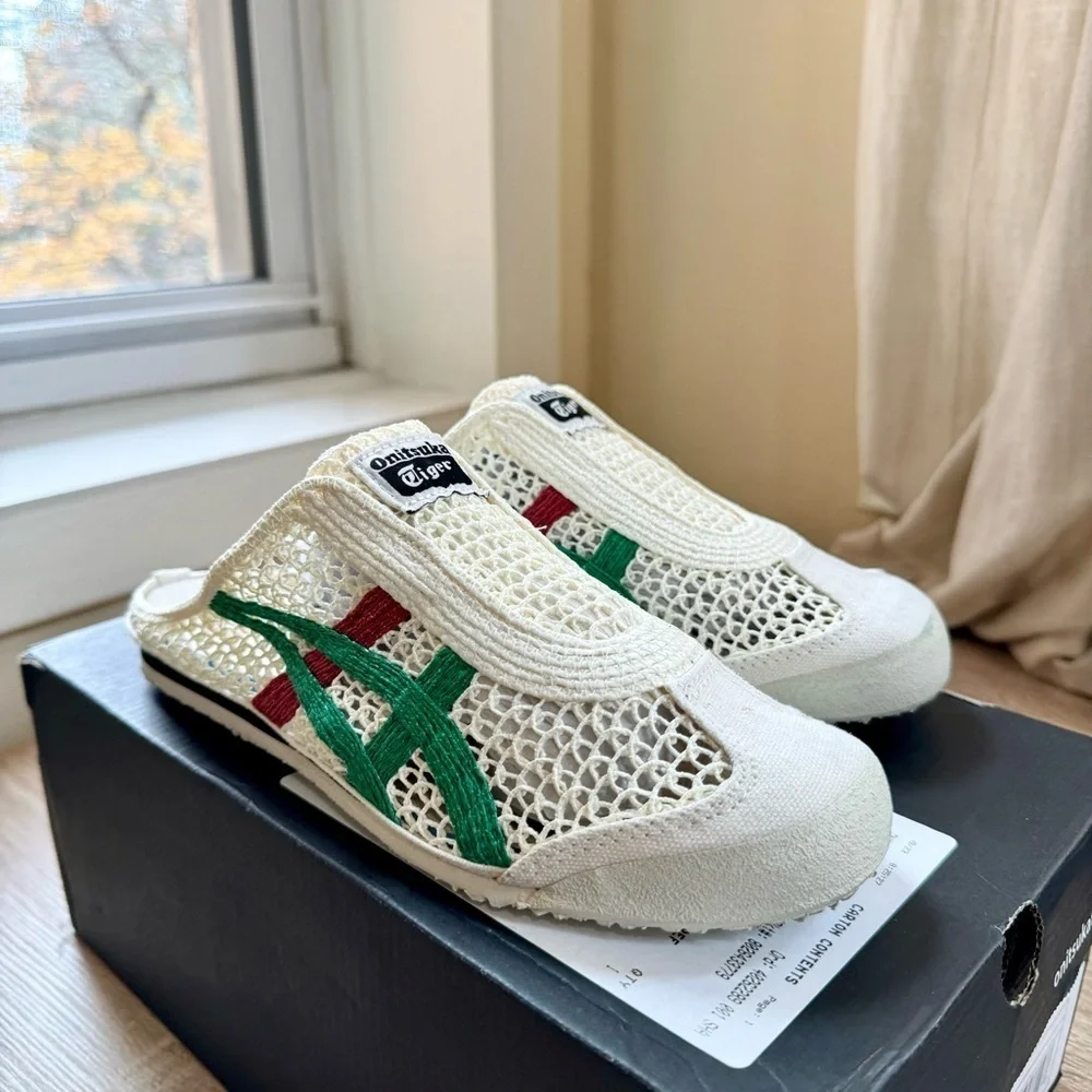 New Onitsuka Tiger Mexico 66 Sabot Slip On Mesh Shoes Cream Green Red Womens 7